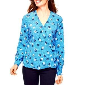 TALBOTS Flowers & Dots Poet Sleeve
Wrap Top Size L New with Tag MSRP $89